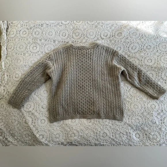 Irelandseye knit gray virgin wool fisherman crewneck sweater - Picture 5 of 5